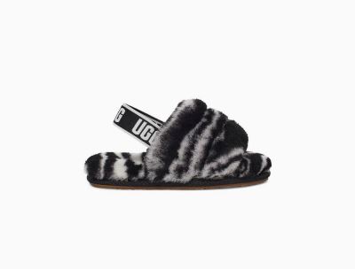 UGG Fluff Yeah Slide Zebra Toddlers Slippers Black/White - AU 91UR